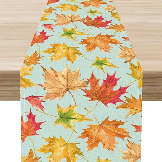 Fall Table Runner, Farmhouse Seasonal Autumn Maple Leaves Harvest Thanksgiving Country Coffee Table Center Decor for Home Kitchen Dining Patio Holiday Party Indoor Outdoor Decorations, 13"x90" Inch