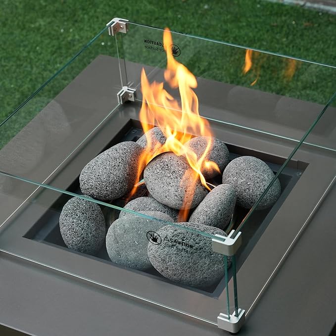 Skyflame 3-5 Inch Round Lava Rock Pebbles, 15 Pounds Black Natural Tumbled Stones for Indoor Outdoor Gas Fire Pit|Fireplaces|Garden Landscaping Decoration| Cultivation of Potted Plants