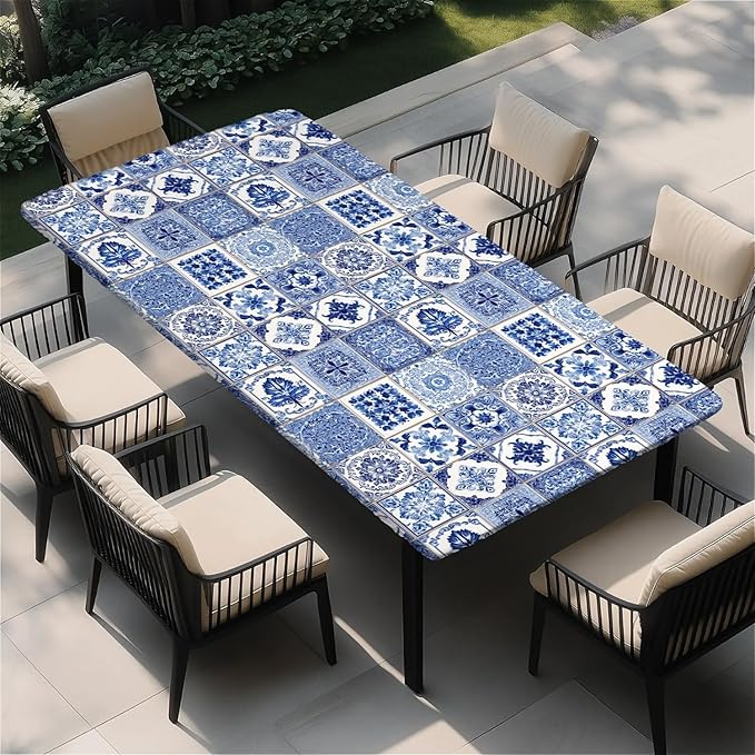 Rectangle Table Cloth Cover Waterproof Elastic Fitted Polyester Fitted Tablecloths for 6 Foot Tables for Indoor,Picnic, Camping, Outdoor （60" x 30"，Bohemia）