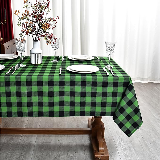 Gingham Tablecloth Fabric - Oblong 58x120 Water Resistant Irish Table Cloth for Indoor Use - Christmas Tabletop Cover Perfect for Birthday, Picnics, Gardens, and Saint Patricks Day