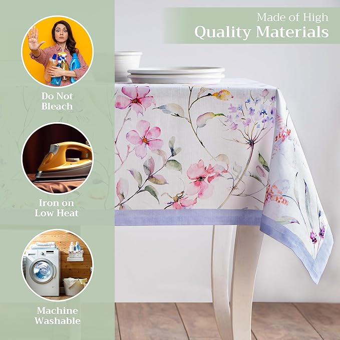 Maison d' Hermine Table Cloth Square Table 100% Cotton 60 x 60 Inches Tablecloth Reusable Decorative for Dining Room, Farmhouse, Home, Party, Festive & Wedding Spring Summer - Summer Floral