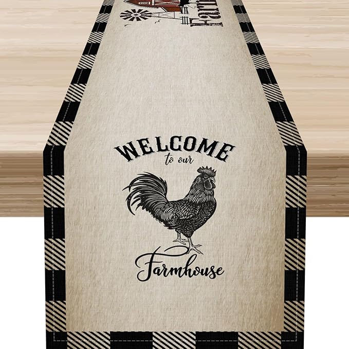 Farm Animals Table Runner, Rustic Farmhouse Cow Pig Rooster Watercolor Coffee Table Center Decor for Home Kitchen Dining Patio Holiday Party Indoor Outdoor Table Decorations, 13"x36" Inch