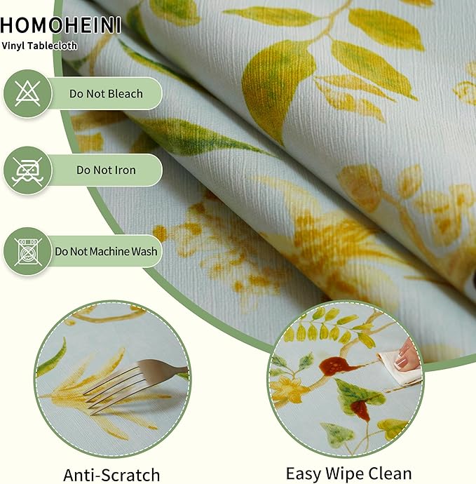 Rectangle Picnic Table Cloth, Elastic Waterproof Fitted Vinyl Tablecloths for 8 Foot Tables, Wipeable Flannel Backed Table Covers for Dining, Camping, Outdoor(Leaves,30"x96")