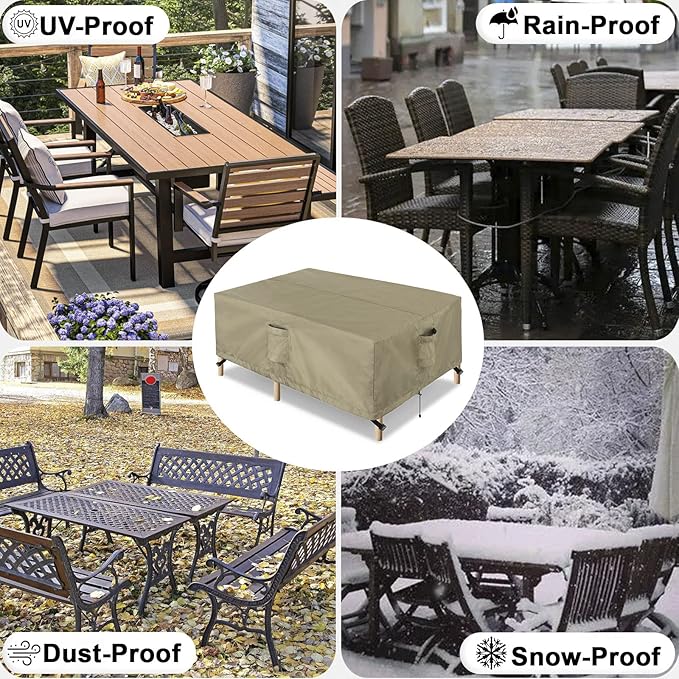 OutdoorLines Outdoor Waterproof Patio Table Furniture Set Covers - Rectangle Couch Sectional Cover Outside Weatherproof Patio Furniture Covering for Deck, Lawn and Backyard 130"L x 84"W x 28"H, Camel
