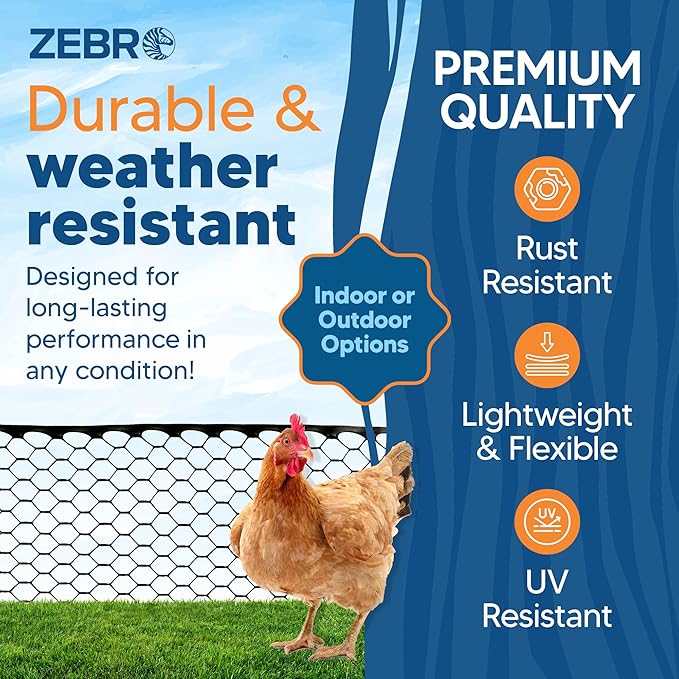 Plastic Hex Chicken Wire Mesh Garden Fence Roll (2' x 25' - Black) - Versatile Poultry Netting and Garden Fence for Temporary or Semi-Permanent Enclosures, Deer Fencing, and Construction Barriers