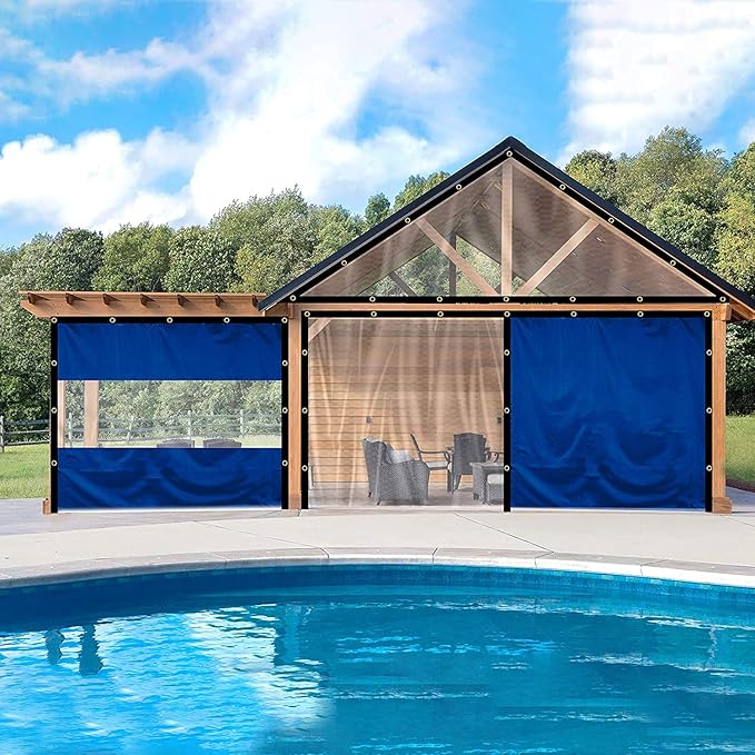 Covers & all Outdoor Clear Panel Curtain, 12 oz Vinyl Outdor Curtains for Patio, Waterproof & Weather Resistant Tarp with Brass Grommets for Pergola, Porch, Gazebos, Balcony (9' H x 10' W feet, Gray)