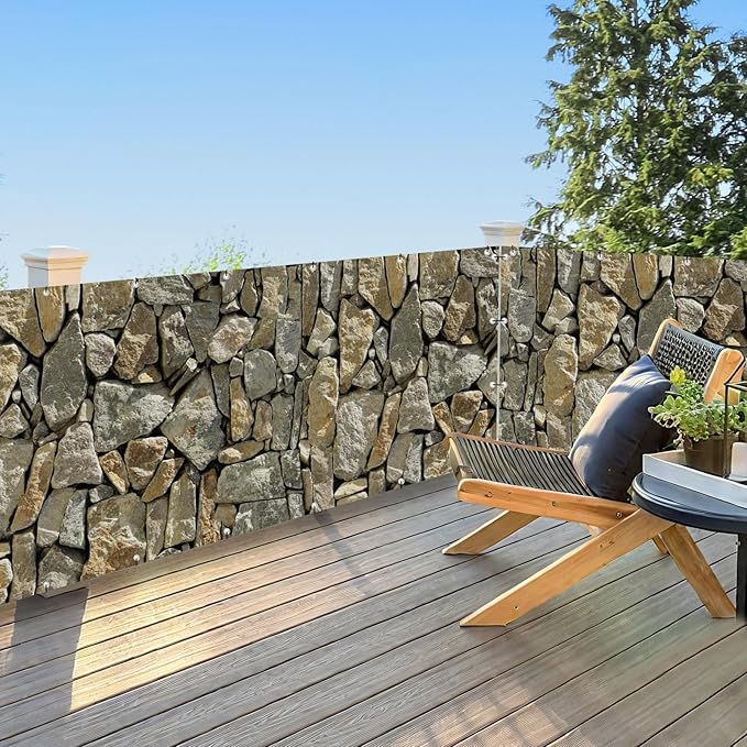 UPGRADE 3'x1'Customized PVC Privacy Fence Screen with Stone Wall Print – Outdoor Waterproof Patio Privacy Cover for Yard, Balcony, Garden Fence Decoration