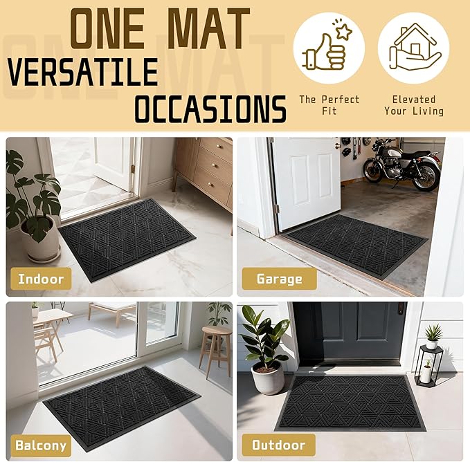 Yimobra Front Door Mat Outside Entrance 72 x 24, Waterproof and Washable Outdoor Mat, Non Slip Rubber Backing, Heavy Duty Welcome Matt for Home Entry Floor Porch Garage Office, Low Profile, Black