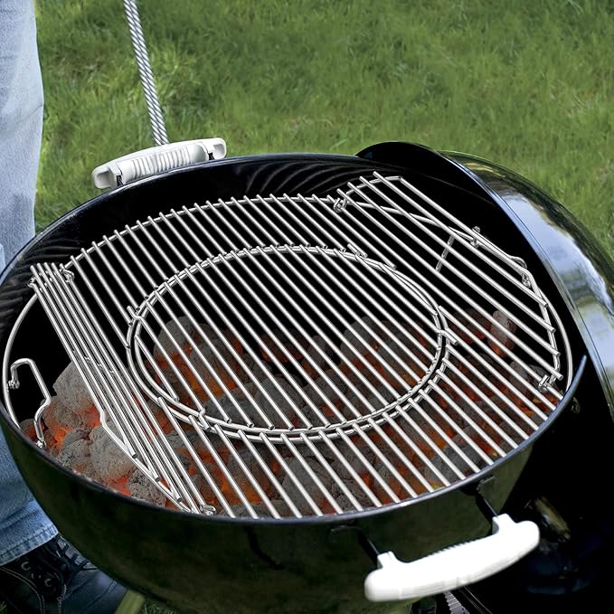 only fire Stainless Steel Grill Grate, Gourmet BBQ System Replaced Double-Side Hinged Cooking Grate for Weber 22" Charcoal Kettle Grills