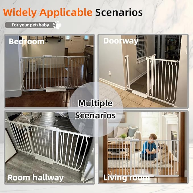 TSAYAWA Walk Through Baby Gate with Door, 43.5-48 Inch Wide Presure Mounted No Drill Metal Auto Close Child Gate for Stair Doorway - Indoor Outdoor Safty Gate for Toddler Dog Doggie, White