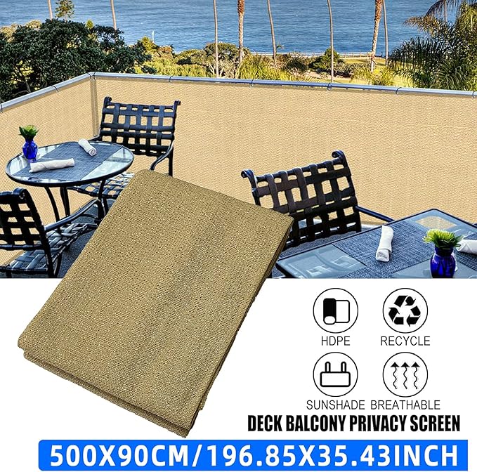 3'x16.4'Balcony Privacy Screen Cover Fence Cover UV Protection Weatherproof Windscreen Heavy Duty for Patio, Backyard,Sand