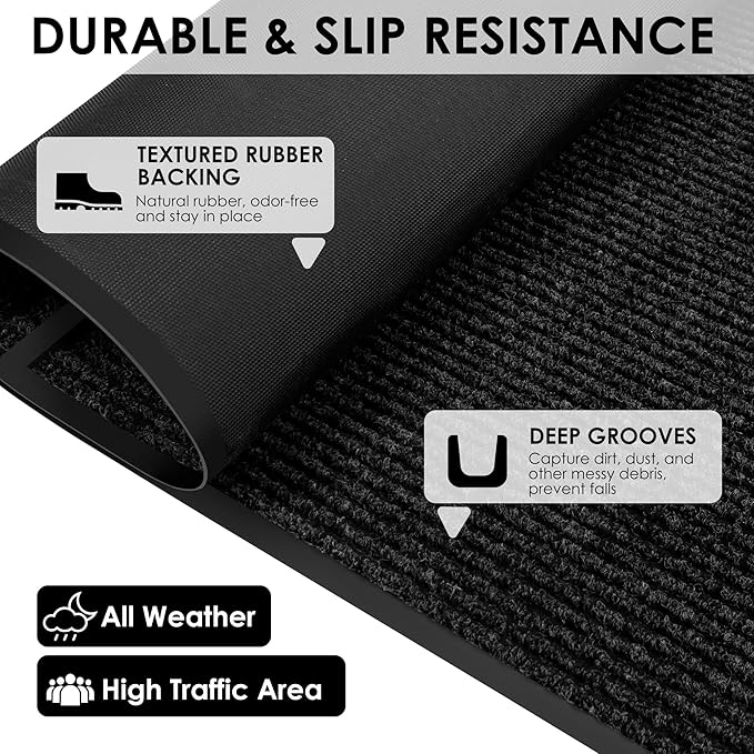 3′ x 5′ Front Door Mat Indoor Outdoor Entrance, Commercial Floor Mat Heavy Duty Dirt Trapper Entryway Doormat, Custom Size Non Slip Rubber Backing Welcome mat, Door Mat for High Traffic Area