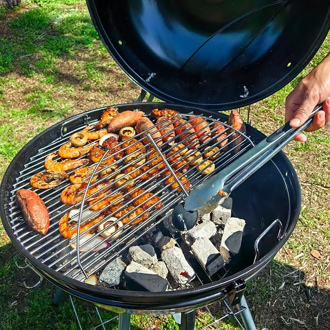 Upgraded Hinged Grill Grate 21.5 inch Replacement Compatible with Weber Charcoal Grills, Stainless Steel 304, 2-Zone Cooking Grate, Large Opening, Easy Spin Tailgating & Backyard Cooking