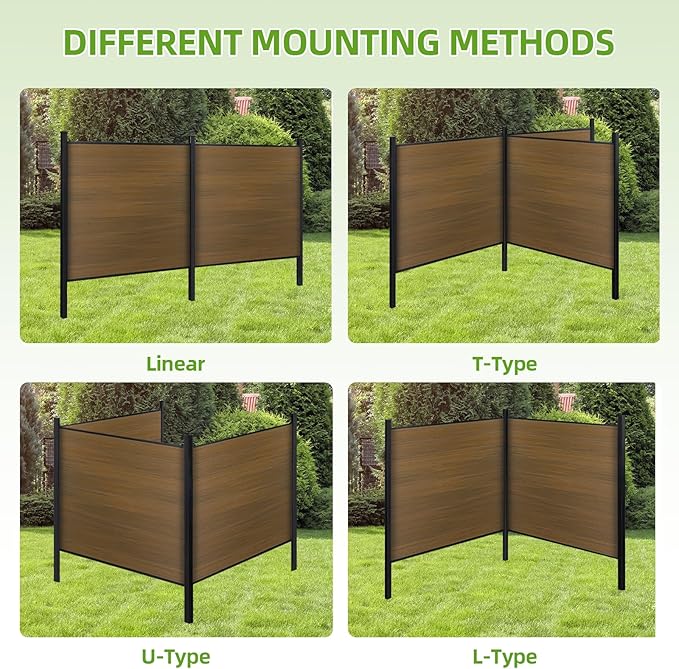 Mondaria Fence Privacy Screen with 8ft In-ground Posts, 6ft(H) x 24ft(W) Wood Plastic Composite Fence Panels Weather-Resistant Outdoor Fence for Backyard/Garden (Brown, 5 Posts)
