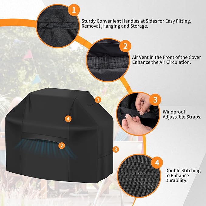 iCOVER Grill Cover 70 Inch, BBQ Grill Cover for Outdoor Grill, 600D Heavy-Duty Waterproof BBQ Cover, Large Barbecue Gas Grill Covers for Weber, Charbroil, Brinkmann, Nexgrill and More, Black