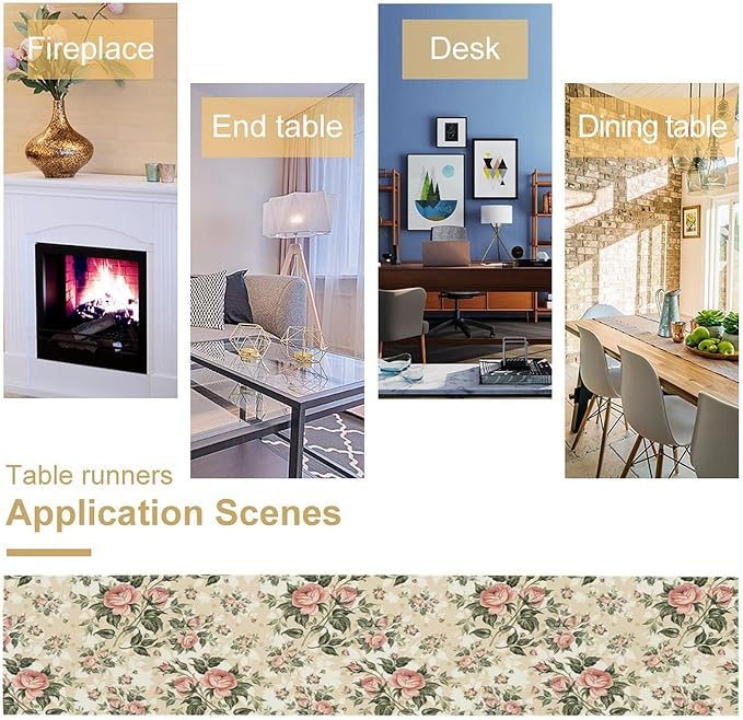 Rose Floral Table Runner,Vintage Watercolor Spring Summer Seasons Flowers Table Decoration for Wedding Holiday Indoor Outdoor Home Party 13x70in