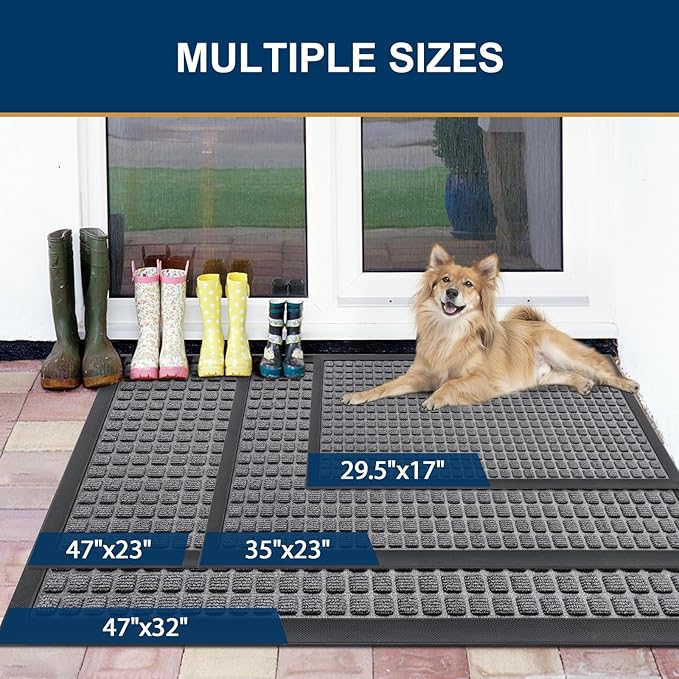 Smiry Front Door Mat Outside Entrance, Heavy Duty Natural Rubber Doormat, Non Slip, Trap Dirt and Moisture, Easy Clean, Low Profile Welcome Floor Mats for Indoor Outdoor Entry, 47x23 Inch, Mix Grey