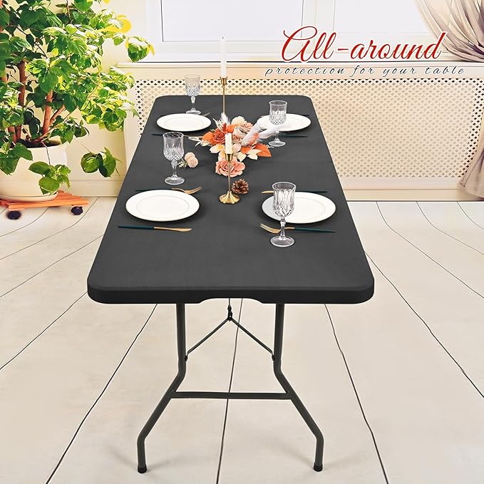 10 Pack Stretch Fabric Table Top Cap Cover, Gray Table Covers fits 8Ft Tables, Washable Elastic Universal Rectangle Tablecloth Protector for Indoor Outdoor Party Picnic Wedding (30" W x 96" L)