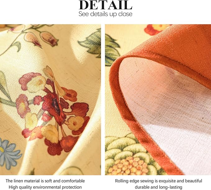 Vintage Linen Small Tablecloth for Square Table,Yellow Floral French Wrinkle Free Tablecloths,Decorative Table Cover for Kitchen,Dining,Thanksgiving,Farmhouse,55" × 55"-Bellano