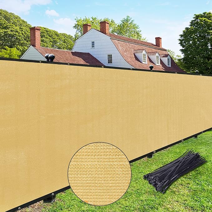UPGRADE 6' x 50' Privacy Screen Fence Commercial Shade Cover with Heavy Duty Grommets for Visibility Blockage & Home Protection-Sand, Customizable