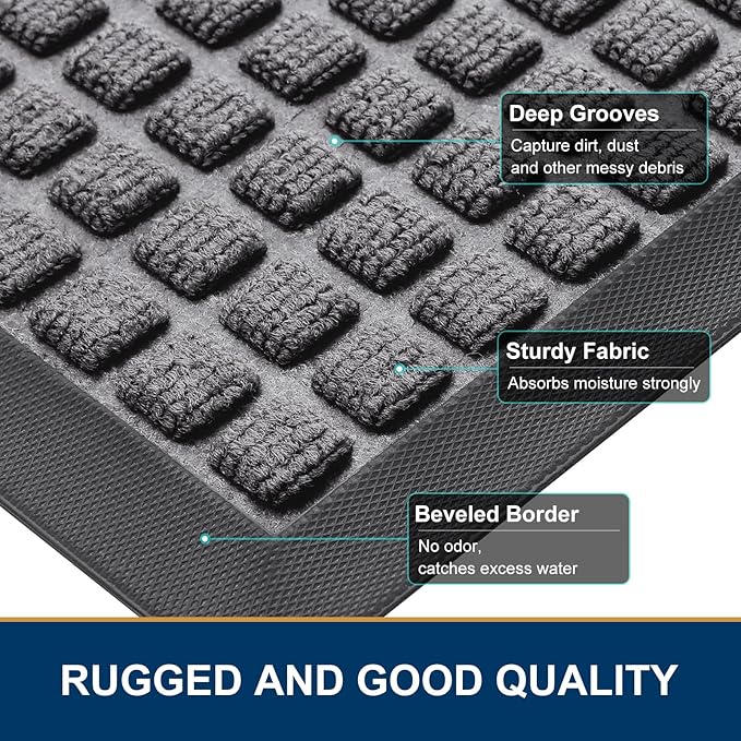 Smiry Front Door Mat Outside Entrance, Heavy Duty Natural Rubber Doormat, Non Slip, Trap Dirt and Moisture, Easy Clean, Low Profile Welcome Floor Mats for Indoor Outdoor Entry, 47x23 Inch, Mix Grey