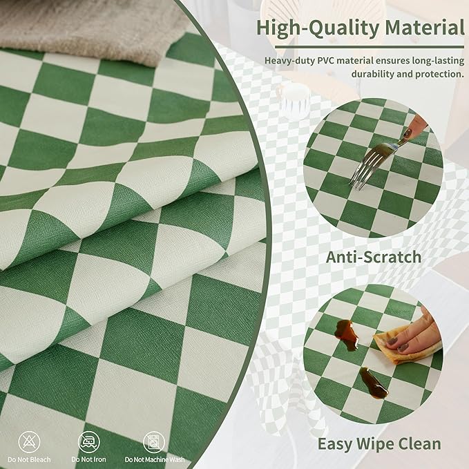 Rectangle Table Cloth,100% Waterproof Tablecloth Oil Proof Spill Proof Vinyl Table Cloth, Wipe Clean Plastic Table Cover for Dining, Camping, Indoor and Outdoor 54" x 78",Green Checkered