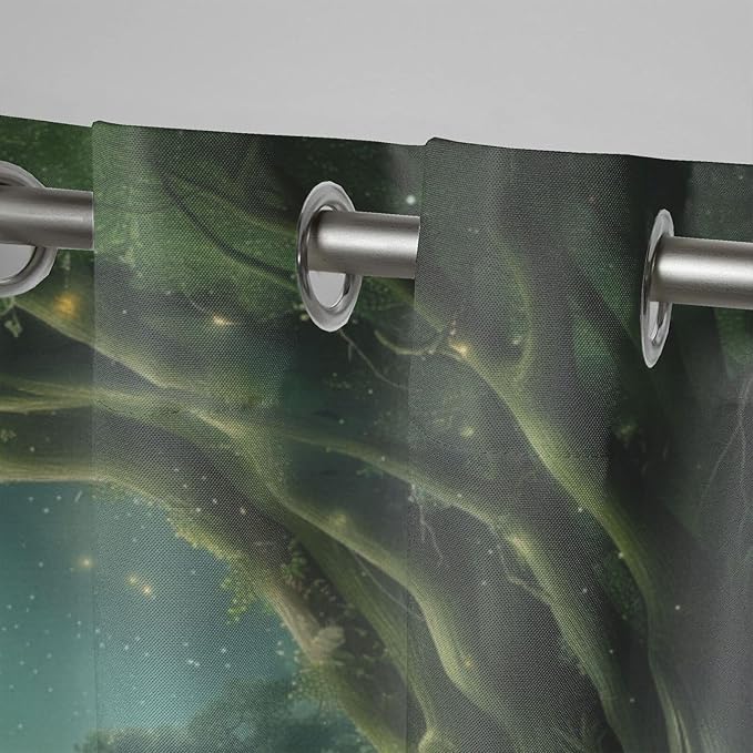 Forest Theme Waterproof Outdoor Curtains for Patio,Trees Moon Lake Pattern,Weatherproof Outside Curtain for Cabana, Porch, Pergola and Gazebo,2 Panels,36 x 84 inch,Green