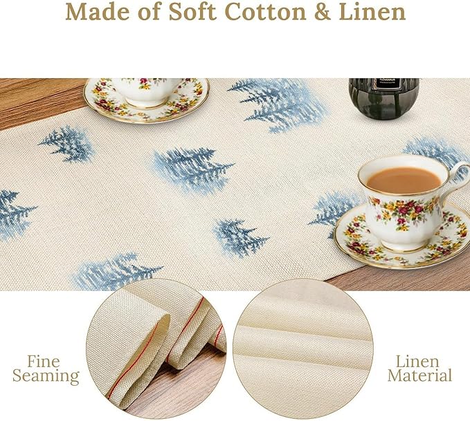 Forest Table Runner, Rustic Farmhouse Mountains Birds Pine Tree Woodland Jungle Cottage Country Coffee Table Center Decor for Home Kitchen Dining Patio Holiday Party Table Decorations, 13"x36" Inch