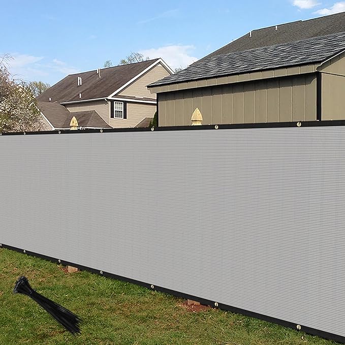 ECOOPTS 4'x237' Privacy Fence Screen Windscreen with Copper Grommets, Fit for Commercial Fence and Residential Garden Outdoor 90% UV Blockage, Cable Zip Ties Included (Gray)