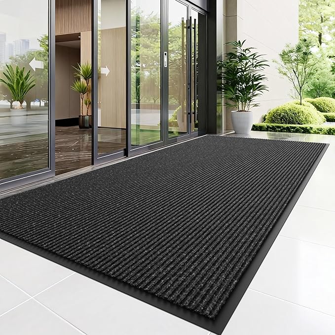 Front Door Mat, 6' x 3' Heavy Duty Indoor Outdoor Door Mat Entrance, Commercial Welcome Mats, Stain and Fade Resistant, Durable Rubber Backing, Low Profile Entry Mat for Patio, Black Stripe