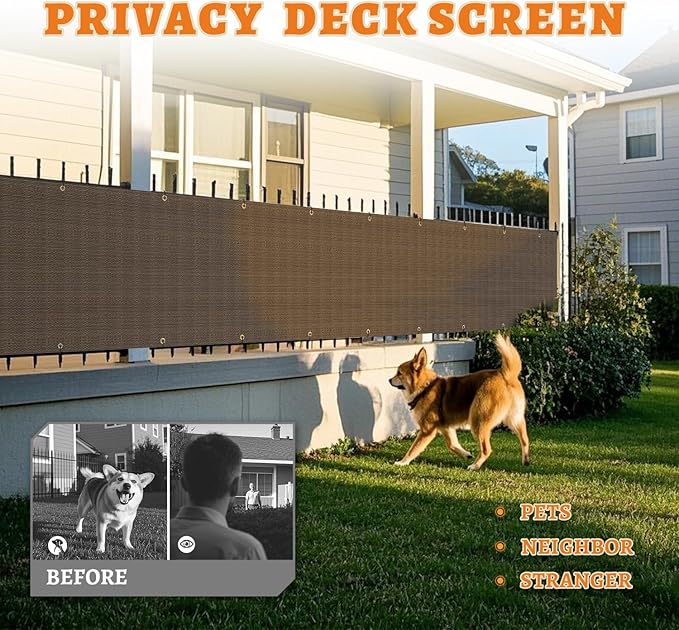 2.5' x 241' Balcony Privacy Screen Fence Cover with Zip Ties Grommets for Apartment Patio Porch Deck Backyard Outdoor (Brown)