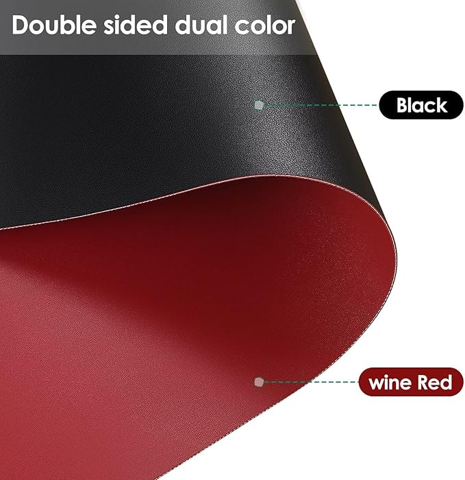 Leather Desk Mat - 18x36 Inch Waterproof Easy to Clean Can Conceal Flaws Protector The Table Top from Scratches Used for Coffee Table Office Table Dresser(Black+Wine Red 18x36)