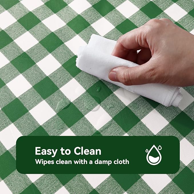 Romanstile Square Vinyl Tablecloth, 100% Waterproof Buffalo Gingham Plastic Table Cloth, Heavy Duty Wipeable Checkered Table Covers for Outdoor, Camping, Picnic, Patio - 60 x 60, Green and White