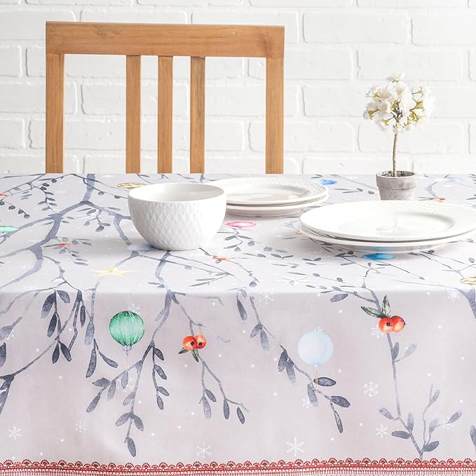Maison d' Hermine Table Cloth Rectangle Table 100% Cotton 60 x 108 Inches Fall Tablecloth Reusable Everyday Use for Thanksgiving Christmas Decorations Dining Farmhouse Party (Fairy Christmas)