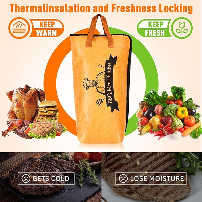 BBQ Blanket for Resting Meat,Reusable Smoker Grilling Meat Insulated Resting Bag with Wide Mouth for Large Brisket/Beef/Pork Shoulders/Turkeys (BBQ Blanket 23in)