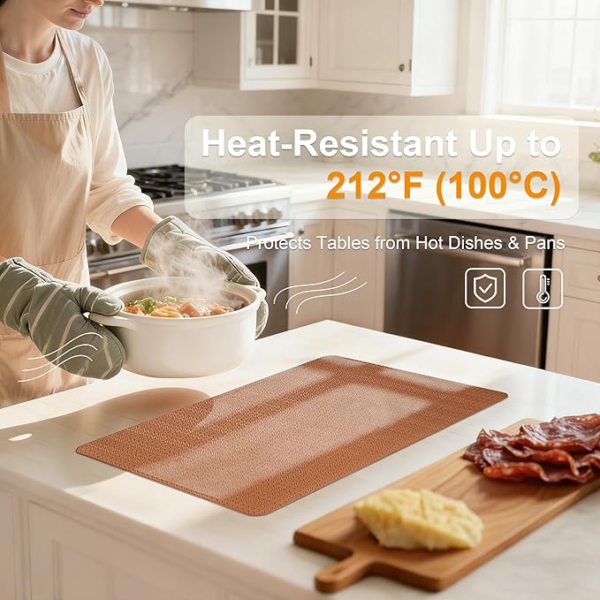 Faux Leather Placemats Set of 6 – 17x12 Inch Vinyl Table Mats, Heat Resistant, Non Slip, Wipeable & Washable, Easy to Clean Dining Table Decor for Kitchen & Dining Room（Cinnamon Brown）