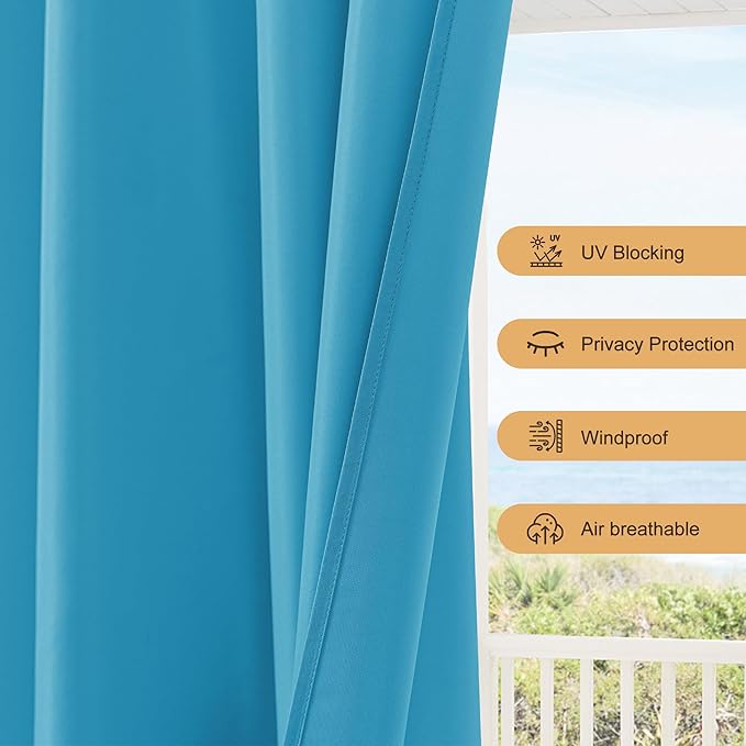 HolidayIdeas Outdoor Patio Curtains Waterproof with Rod Pocket 4 Pcs 54x95 Inch- Weatherproof Balcony Outdoor Curtains for Apartments,Porch, Gazebo, Pergola, Sliding Glass Door, Teal