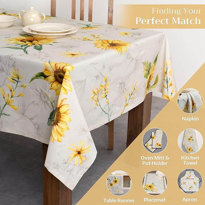 Maison d' Hermine Table Cloth Rectangle Table 100% Cotton 54 x 72 Inches Tablecloth Reusable Decorative Everyday Use for Dining Room, Farmhouse, Home, Party, Festive & Wedding Spring Summer - Candice