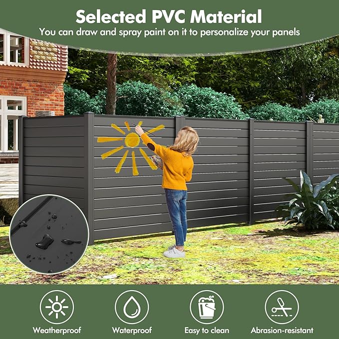 Giantex Air Conditioner Fence 2 Panels - 48''W x 48''H Outdoor Privacy Screen with Upgraded Metal Stakes, PVC Trash Can Enclosure, Decorative Garden Fences for Patio Lawn AC Unit Pool Pump, Black