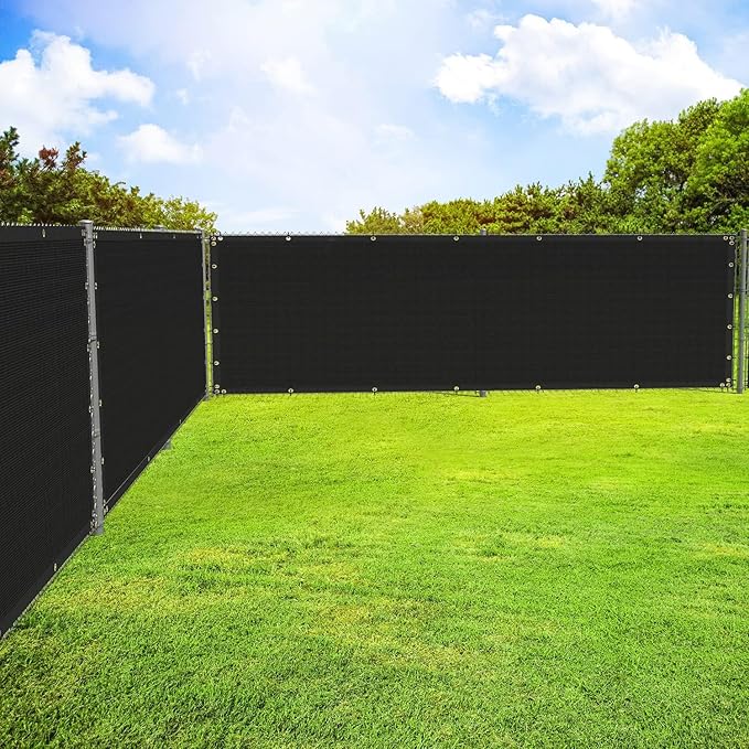 ECOOPTS 8'x82' Privacy Fence Screen Windscreen with Copper Grommets, Fit for Commercial Fence and Residential Garden Outdoor 90% UV Blockage, Cable Zip Ties Included (Black)