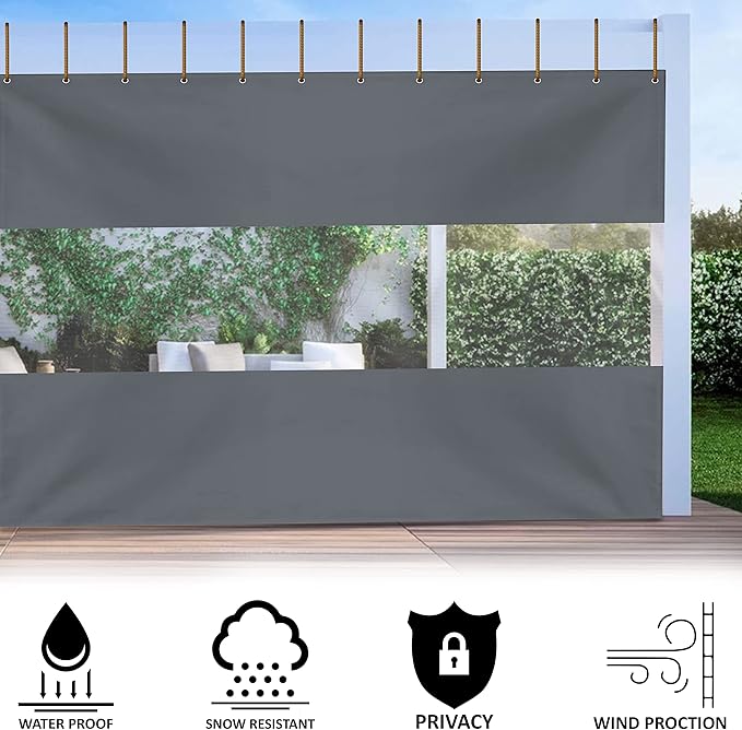 Covers & all Outdoor Clear Panel Curtain, 12 oz Vinyl Outdor Curtains for Patio, Waterproof & Weather Resistant Tarp with Brass Grommets for Pergola, Porch, Gazebos, Balcony (9' H x 10' W feet, Gray)