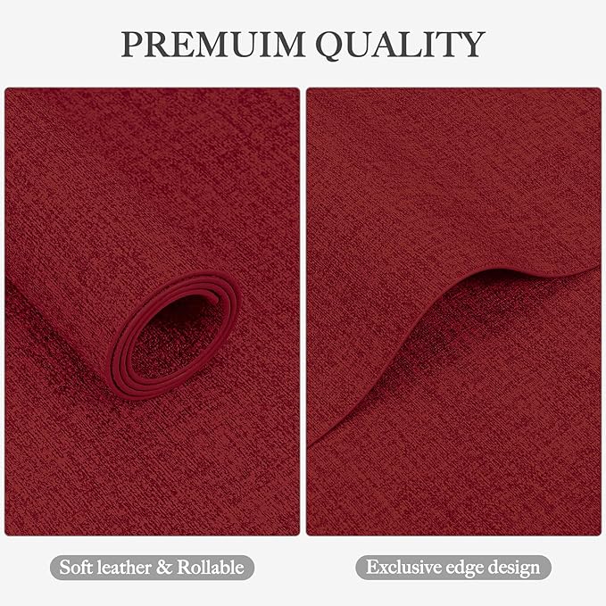 Faux Leather Heat Resistant Christmas Placemats Set of 6 – Waterproof Oilproof Wipeable Dining PU Vinyl Place Mat Easy Clean Table Mats for Kitchen/Dining/Party/Holiday, Red