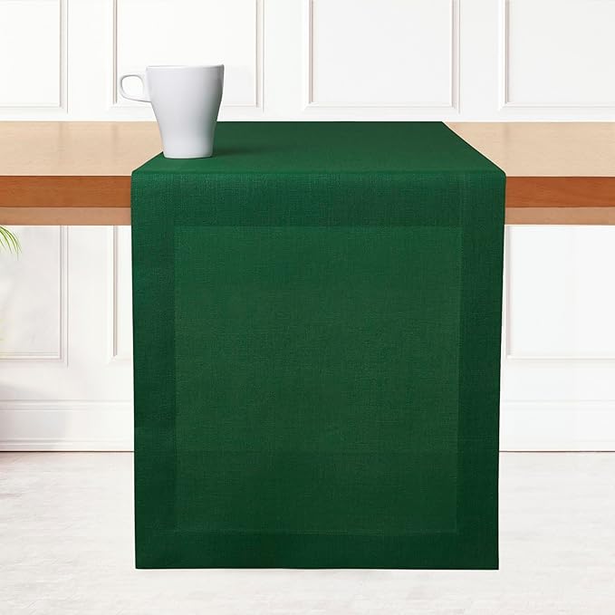 D'Moksha Homes Linen Forest Green Table Runner 120 Inches Long - 100% Pure Linen Dining Table Runner 14 x 120 Inch for Winter, Holiday - Machine Washable
