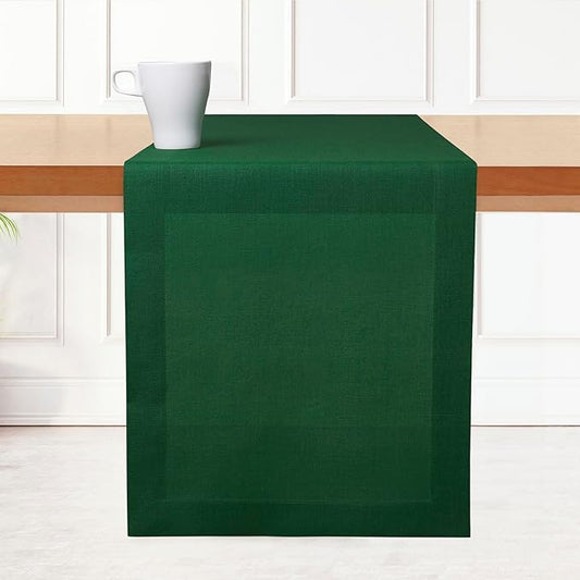 D'Moksha Homes Linen Forest Green Table Runner 120 Inches Long - 100% Pure Linen Dining Table Runner 14 x 120 Inch for Winter, Holiday - Machine Washable