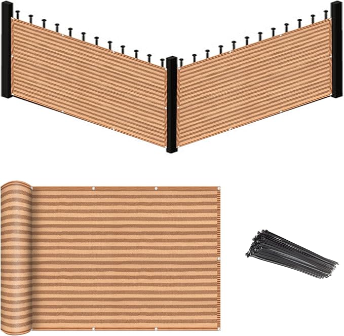 Eden's Decor Balcony Privacy Screen Brown/Khaki 3'x 14' Cover Mesh Windscreen Weather-Resistant UV Protection for Backyard Deck, Patio, Balcony, Pool, Porch, Fence, Railing, Gardening
