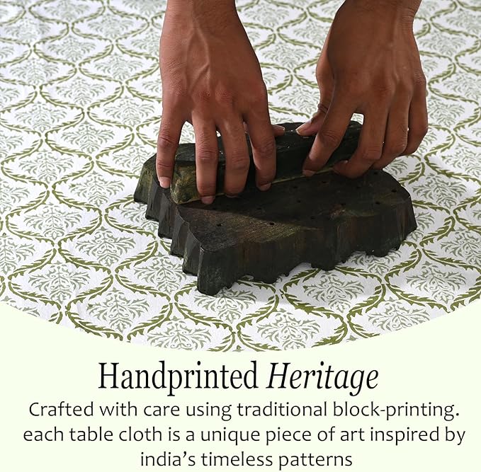 CPC Fern Regal Tablecloth 100% Cotton 72x160 Inch Indian Block Print Rectangle Table Cover, Table Cloth for Gifting in Weddings, Halloween, Fall, Christmas, Thanksgiving