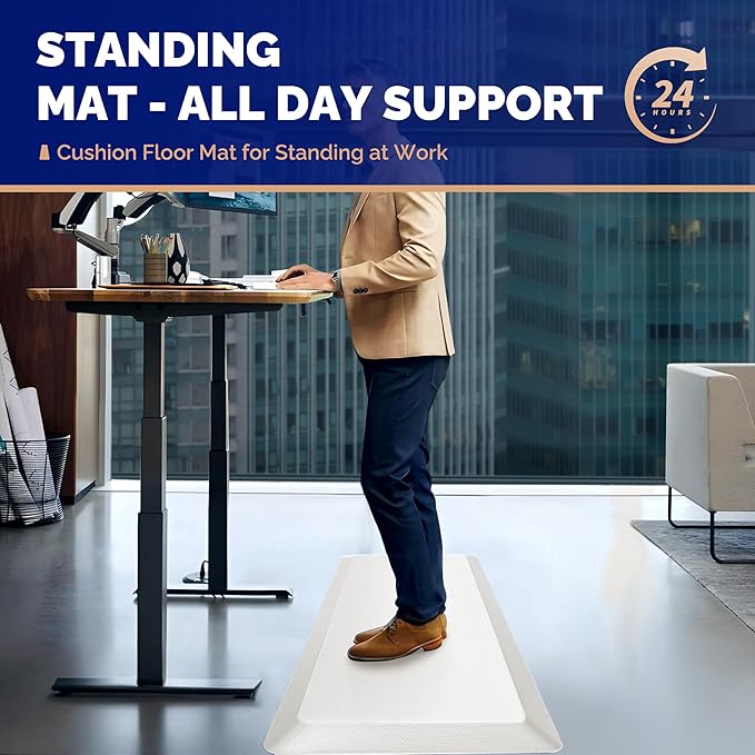 FEATOL Anti Fatigue Mats for Standing, 9/10 Extra Thick Ergonomic Standing Desk Mat, Comfort & Durable Memory Foam Standing Mat at Home,Office All Day (24" x 36", White, 2PC)