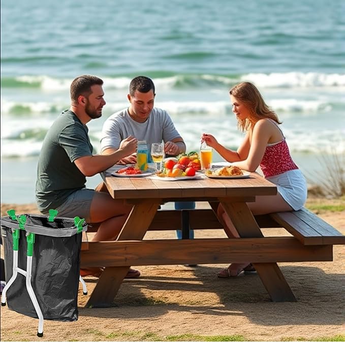 Small Trash Bag Holder, 13 Gallon Plastic Bag Capacity, Works on Slopes, Foldable, Outdoor Trash Bag Holder Stand, Camping, Picnics, RV Travel, Parties, House & Yard Cleanup, Gardening