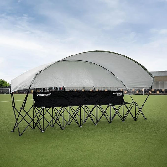 QUICKPLAY PRO Portable Folding Soccer Team Bench with Canopy Shelter | Heavy-Duty, Fast Set-Up Weatherproof Sideline Seating | 4, 6, and 9 Seat Options for Sports, Camping & Outdoor Activities