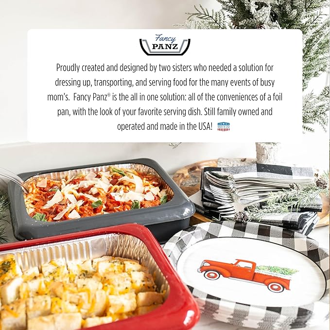 Fancy Panz - Navy Classic Aluminum Foil Pan Carrier with Lid - Elevated Food Serving Tray - Portable Casserole Carrier with Lid - Made in The USA Hosting Essentials